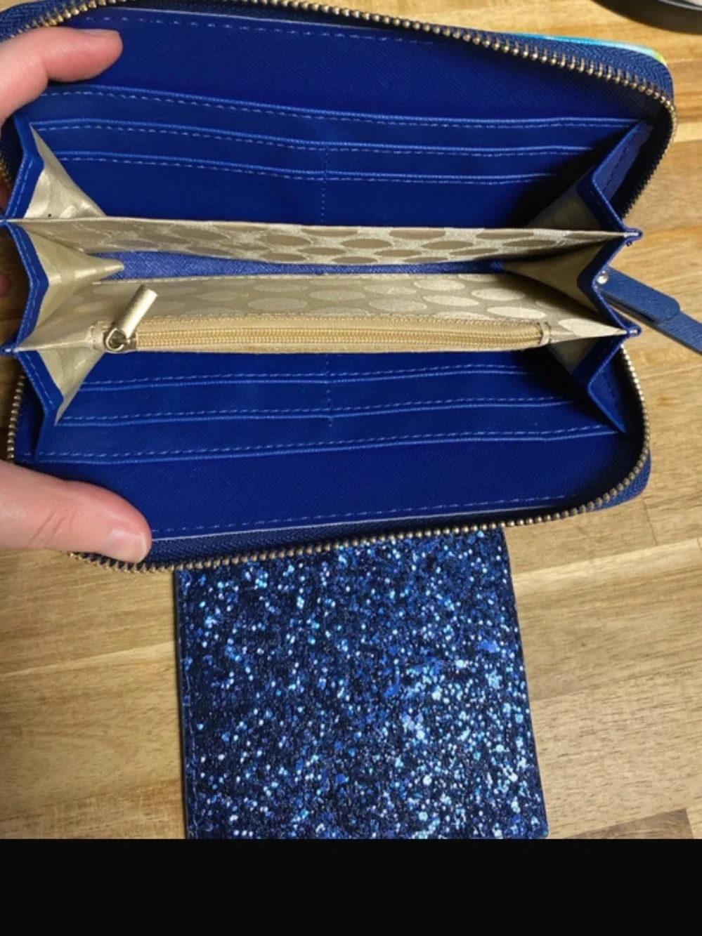 Kate Spade Greta Court Tie-Dye Wallet and Card Holder- Blue Glitter
